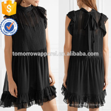 Schwarz Rüschen bestickte Seide Chiffon ärmellose Mini Sommer täglich Kleid Herstellung Großhandel Mode Frauen Bekleidung (TA0062D)